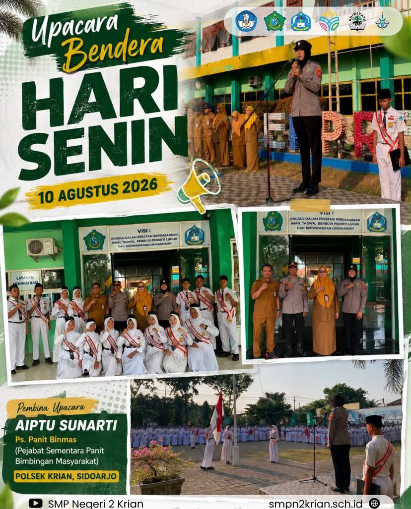 Upacara Bendera Hari Senin dengan Pembina AIPTU SUNARTI (Polsek Krian, Sidoarjo)