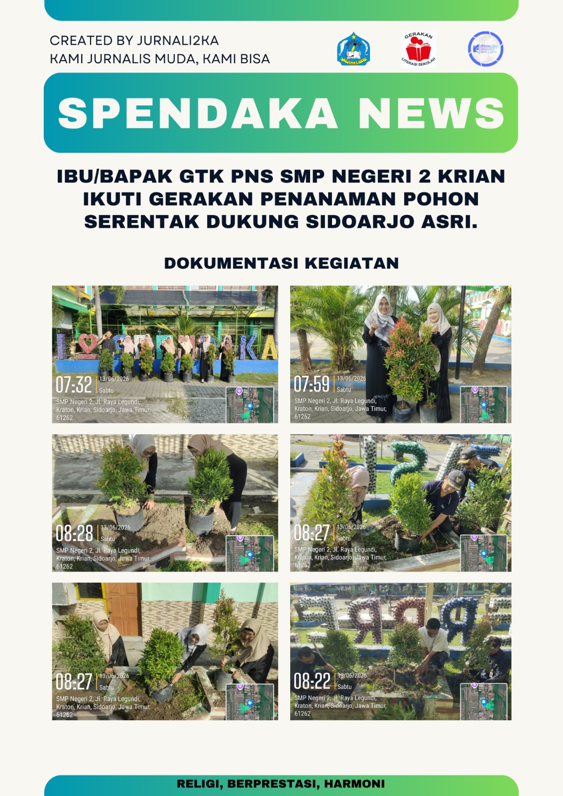 Peran Guru dan Tenaga Kependidikan SMP Negeri 2 Krian Ikuti Gerakan Penanaman Pohon Serentak Dukung Sidoarjo Asri